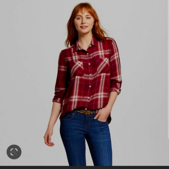 MOSSIMO M Button-down Plaid Boyfriend Style Shirt - Picture 1 of 5